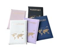 BODOBTF Custodia per passaporto con mappa, nome personalizzato, porta passaporto, da viaggio, per passaporti, lettere dorate, porta passaporto personale, Blu con nome, Taglia unica