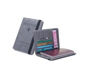 BODOBTF Custodia per passaporto in pelle con fascia elastica da viaggio porta passaporto portafoglio uomo donna passaporti carta documento copertina, grigio, Taglia unica