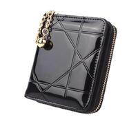 BODOBTF Mini portamonete corto 3 pieghevole piccolo portafoglio donna porta carte di credito custodia in pelle verniciata signora sacchetto di soldi carino portafoglio rosa, A-Nero, Taglia unica