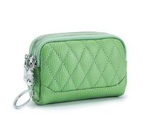 BODOBTF Mini portamonete in vera pelle porta carte d'identità da donna piccolo portafoglio corto con due cerniere borsa portatile per il trucco, Verde, Taglia unica