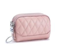 BODOBTF Mini portamonete in vera pelle porta carte d'identità da donna piccolo portafoglio corto con due cerniere borsa portatile per il trucco, rosa, Taglia unica