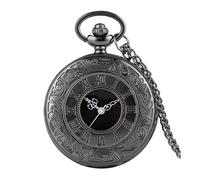 BODOBTF Orologio da tasca vintage antico numero romano al quarzo steampunk orologi da tasca nero scava fuori ciondolo orologio catena collana uomo regalo, Nero , misura unica