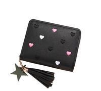 BODOBTF Portafoglio corto da donna con nappa, borsa portamonete in pelle PU con cerniera per ragazza carina, borsa a mano femminile, Nero , Taglia unica