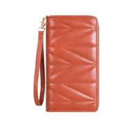 BODOBTF Portafoglio lungo trapuntato alla moda da donna, con cerniera intorno alla pochette portamonete, multi slot per carte di credito borsa per telefono cellulare, Marrone, Taglia unica