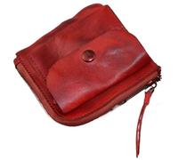 BODOBTF Portafoglio portamonete fatto a mano tasca creativa cerniera fibbia uomo e donna in vera pelle Zero portafoglio retrò quadrato, Rosso, Taglia unica
