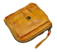 BODOBTF Portafoglio portamonete fatto a mano tasca creativa cerniera fibbia uomo e donna in vera pelle Zero portafoglio retrò quadrato, Giallo marrone, Taglia unica