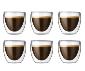 Bodum Pavina - Bicchieri da caffè a doppia parete, valvola brevettata, 80 ml, 6 pezzi