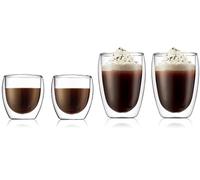 Bodum Pavina - Set di bicchieri da caffè a doppia parete, valvola brevettata, 2 x 80 ml e 2 x 350 ml, 4 pezzi