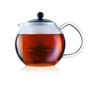 Bodum Teiera con Filtro borosilicato, con Manico in Vetro e Coperchio in plastica colorato, 1,5 Litri, Colore Nero, 1,5 l