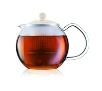 Bodum - Teiera con Filtro in Vetro borosilicato, con Manico in Vetro e Coperchio in plastica colorato Bianco