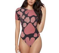 Body a Maniche Corte da Donna con Stampa a di Gatto Rosa, Carino e Grazioso - Abbigliamento casa Traspirante per Primavera ed Estate