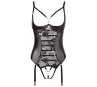Body Aperto Elegante con Laccetti Scintillanti e Pizzo (Nero) - 85B/L
