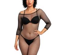 Body a rete da donna, a maniche lunghe, taglia S, colore: nero