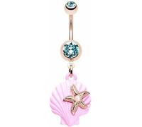 Body Accentz Piercing per ombelico in oro rosa con stella marina sotto la conchiglia