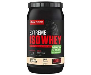 Body Attack Extreme Iso Whey, CFM Whey Protein Isolate da 100% latte di pascolo irlandese, senza glutine, ricco di EAA, perfettamente solubile, 90,6% contenuto di isolato (Cookies n Cream 1 kg)