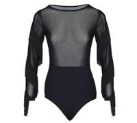 Body Balli da Sala Latino da Donna Top Danza Classica Superiore Tango Salsa | Maniche Lunghe per Allenamento Con Frange Traspirante Sexy in Rete Trasparente Standard Nazionale Costume
