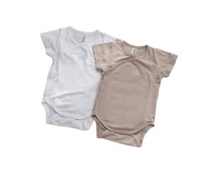 Body Bambino Maniche Corte - Taglia 1 Mese - 2 Pezzi Cammello e Bianco