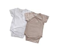 Body Bambino Maniche Corte - Taglia 6 Mesi - 2 Pezzi Cammello e Bianco
