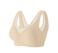 Body Bianco Manica Lunga Donna Sottile Breathable Non Marking Back Without Ring Fixed Cup Solid Color Mesh Splicing Tank Top Bra Underwear Canotta Cotone Blu, beige, XX-Large