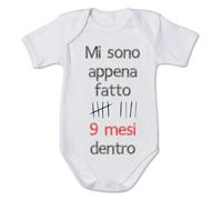 Body Bimbo Bimba Neonato Pigiama - Mi sono appena fatto 9 mesi dentro - Humor Divertenti Infanzia Nascita Neonato Made in Italy (Bianco, 6 mesi)