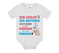 Body bimbo Zia e zio volete essere la mia madrina e il mio padrino? PERSONALIZZATO CON I NOMI! Idea regalo per nascita e battesimo! Bebè fiocco azzurro! (9 mesi)