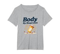 Body By Ibuprofen: Parodia Umoristica del Fitness per Gli Amanti della Palestra Maglietta, Donna Plus-Size, Grigio Melange, 5X