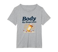 Body By Ibuprofen: Parodia Umoristica del Fitness per Gli Amanti della Palestra Maglietta, Donna Plus-Size, Grigio Melange, 1X