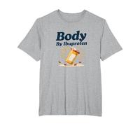 Body By Ibuprofen: Parodia Umoristica del Fitness per Gli Amanti della Palestra Maglietta, Uomo Taglie Grandi, Grigio Melange, 6X Tall