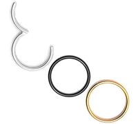 Body CAC 3 Pezzi-1.0mm×10mm Piercing Naso Orecchini Acciaio Chirurgico,Hinged Anallergici Segment Ring Finto Nostril Piercing Trago in Acciaio-Oro/Argento/Nero