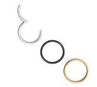 Body CAC 3 Pezzi-1.0mm×7mm Piercing Naso Orecchini Acciaio Chirurgico,Hinged Anallergici Segment Ring Finto Nostril Piercing Trago in Acciaio-Oro/Argento/Nero