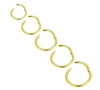 Body CAC 5 pezzi - Anelli per il naso a cerchio in titanio 20G/18G/16G/14G, orecchini a cerniera con chiusura a scatto segmentati sleeper per piercing - 6mm/7mm/8mm/9mm/10mm, colore nero/oro, 6mm, 7mm