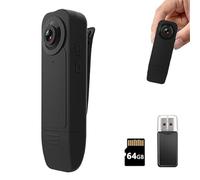 Body Cam HD 1080P, Mini Kamera con Audio e Video per Corpo, Videokamera con Visione Notturna Rilevamento Movimento per Registrazioni Lezioni Viaggi, Telecamera Spia per Sicurezza/Guardia(64 GB)
