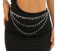 Body Chain 1 pezzo di catena for pancia in metallo con ciondolo a forma stella e farfalla, vintage, multistrato, in, for donne(E3-Silver Color)