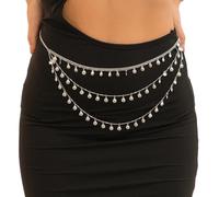 Body Chain 1 pezzo di catena for pancia in metallo con ciondolo a forma stella e farfalla, vintage, multistrato, in, for donne(E1-Silver Color)