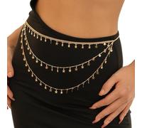 Body Chain 1 pezzo di catena for pancia in metallo con ciondolo a forma stella e farfalla, vintage, multistrato, in, for donne(E3-Gold Color)