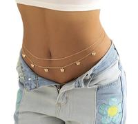 Body Chain 1 pezzo di catene for pancia con ciondolo a farfalla sexy donne, catena vita in metallo color oro argento, accessorio gioielli da corpo(Gold Color)