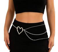 Body Chain 1 pezzo di catene for pancia in metallo multistrato donne, colore oro/argento, a forma cuore, gioielli la vita e il corpo(Silver Color)