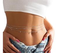 Body Chain 1 pezzo sexy rotondo trasparente strass nappa catene for pancia for donne catena di metallo color oro argento accessorio for gioielli da corpo in vita(Silver Color)