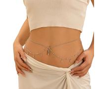 Body Chain Catena for la pancia in acciaio inossidabile color oro/argento, semplice e sexy, a doppio strato, gioiello for il corpo(Silver Color)