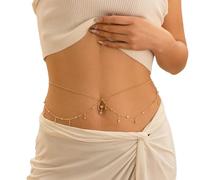 Body Chain Catena for la pancia in acciaio inossidabile color oro/argento, semplice e sexy, a doppio strato, gioiello for il corpo(Gold Color)