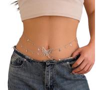 Body Chain Catena sottile for pancia a farfalla color oro for donna, accessorio for gioielli con catena for la vita(Gold Color)