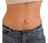 Body Chain Catena sottile for pancia a farfalla color oro for donna, accessorio for gioielli con catena for la vita(Silver Color)