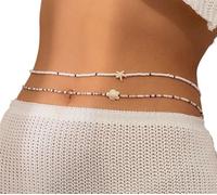 Body Chain Set di 2 catene for pancia a forma stella marina a doppio strato da donna, bianche, for gioielli corpo, catena for vita