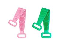 Body Cleaning Double Sided Back Shower Silicone Spa Brush, 2 Pack Silicone Back Scrubber with Mini Face Brush Shower Long 27 inch for Men and Women (ros verde)