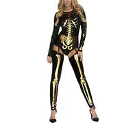 Body con stampa, costume di Halloween, da donna, scheletro, da donna, con ossa, scheletro, Halloween, costume da carnevale