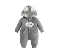 Body da bambina, maniche lunghe, con cappuccio, invernale, ricamo, nuvole con cerniera, tutina da donna, da esterno (1-9 m), maglia in poliestere, grigio, 3-6 mesi