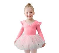 Body da Danza Classica a Maniche Lunghe con Gonna tutù Staccabile per Bambine Costume Ginnastica Elegante Abito per Prove di Recitazione (6-7Years)
