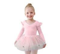 Body da Danza Classica a Maniche Lunghe con Gonna tutù Staccabile per Bambine Costume Ginnastica Elegante Abito per Prove di Recitazione (3-4Years)