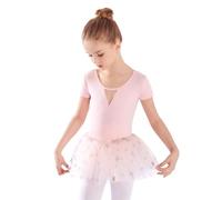 Body da Danza Classica per Bambine, a Maniche Corte, con Fiocco Morbido, Gonna tutù, Abito da Ballerina, Nuovi Abiti 2025,Rosa,150