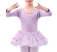 Body da Danza Classica per Bambine, A Maniche Lunghe, con Fiocco Morbido, Gonna tutù, Abito da Ballerina, Nuovi Abiti 2025,Viola,120